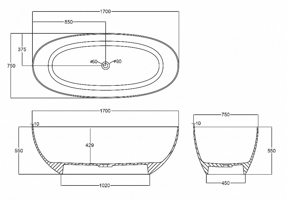 Ванна ABBER Kristall AT9703Onyx 170x75 черная прозрачная купить в интернет-магазине Sanbest
