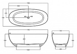 Ванна ABBER Kristall AT9703Onyx 170x75 черная прозрачная купить в интернет-магазине Sanbest