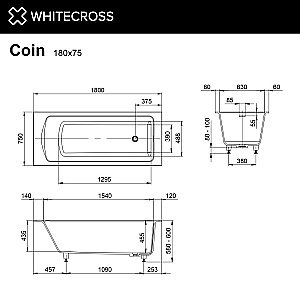 Акриловая ванна WhiteCross Coin 180x75 0224.180075.200 белая матовая купить в интернет-магазине Sanbest