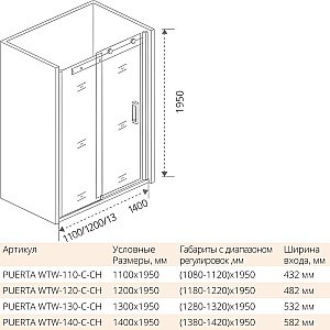 Душевой уголок Good Door Puerta WTW+SP 110х100 стекло прозрачное/профиль хром купить в интернет-магазине Sanbest