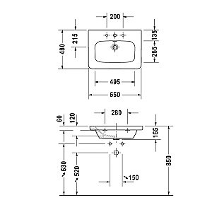 Раковина подвесная Duravit DuraStyle 65 2320650000 белая купить в интернет-магазине Sanbest
