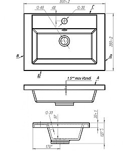 Тумба с раковиной Art&Max Family-M 50 подвесная, дуб харбор золотой для ванной в интернет-магазине Sanbest