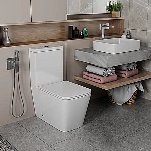 Унитаз напольный D&K Berlin DT1437016 белый, безободковый, с бачком, с крышкой микролифт купить в интернет-магазине Sanbest