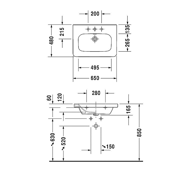 Раковина подвесная Duravit DuraStyle 65 2320650000 белая купить в интернет-магазине Sanbest