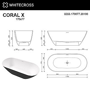 Ванна из искусственного камня WhiteCross Coral X 170x77 черный/белый матовый купить в интернет-магазине Sanbest