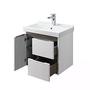 Тумба с раковиной Акватон Рене 60 белая/грецкий орех для ванной в интернет-магазине Sanbest