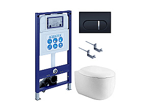 Унитаз подвесной с инсталляцией Aquatek Альтаир SET AQUATEK АЛЬТАИР cm-045 4в1 белый/кнопка черная матовая, безободковый, с крышкой микролифт купить в интернет-магазине Sanbest