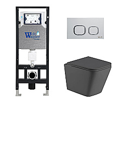 Унитаз подвесной WeltWasser WW GELBACH 10000012028 с крышкой микролифт, безободковый, смыв торнадо, в комплекте с инсталяцией, серый матовый купить в интернет-магазине Sanbest