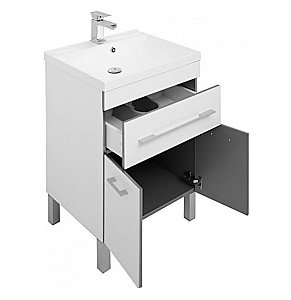 Тумба с раковиной Aquanet Верона 58/Aquanet Нота-58 напольная ящик и дверцы белая глянцевая для ванной в интернет-магазине Sanbest