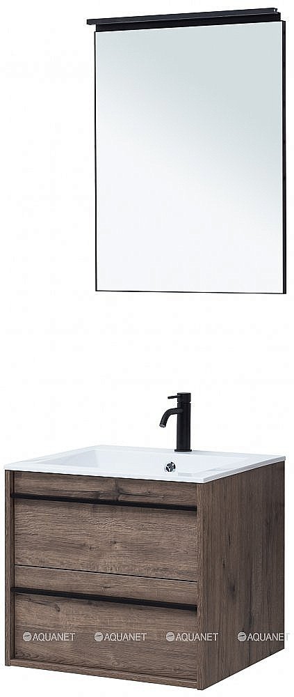Тумба с раковиной Aquanet Lino 60 Дуб Веллингтон для ванной в интернет-магазине Sanbest