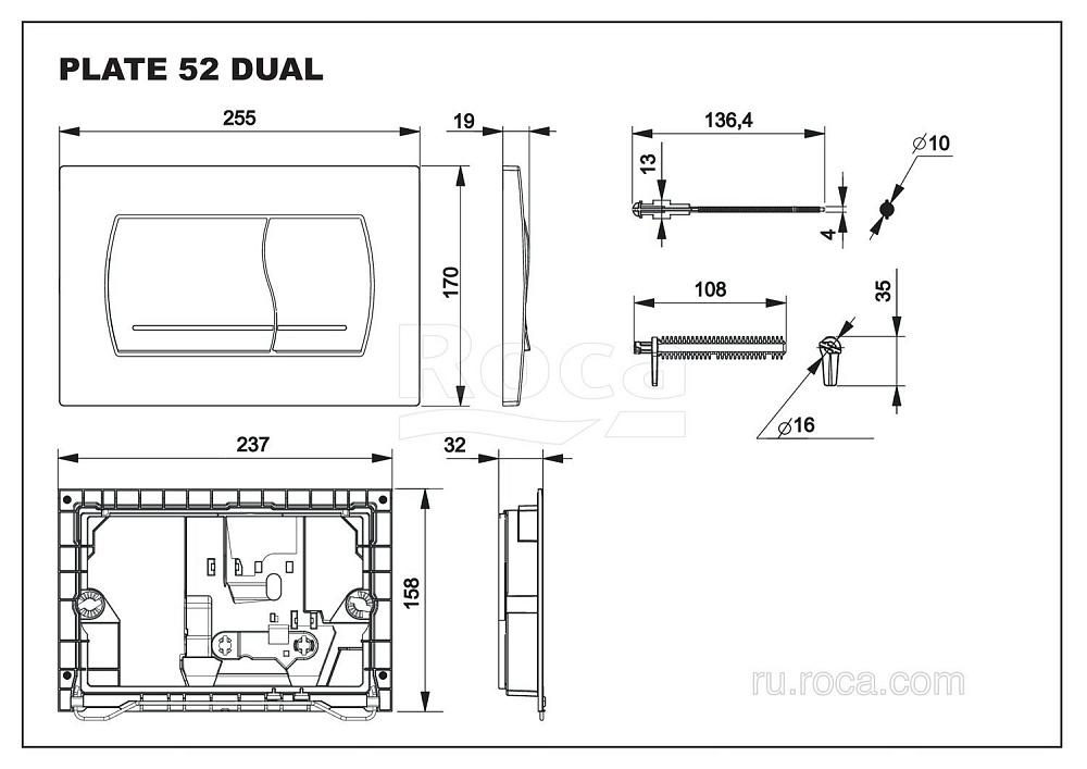 Кнопка для инсталляции Roca Active 52B 8901150B1 купить в интернет-магазине сантехники Sanbest