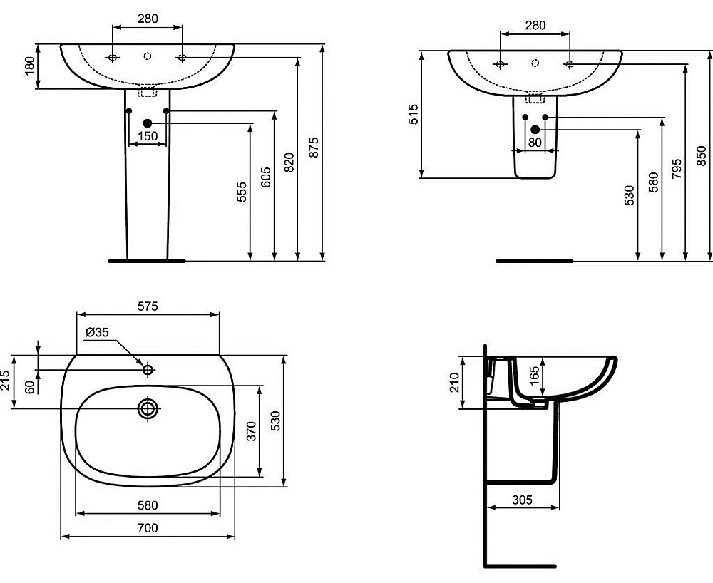 Раковина на пьедестале Ideal Standard Tesi 70 T351201 белая купить в интернет-магазине Sanbest