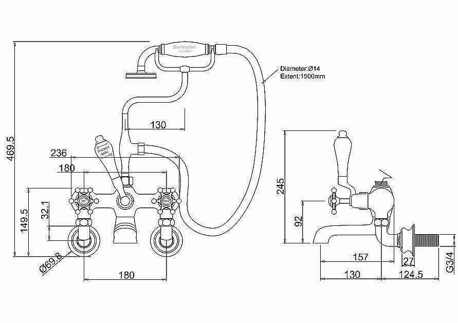 Смеситель для ванны Burlington Regent BIR17-QT хром/ручки белые купить в интернет-магазине сантехники Sanbest