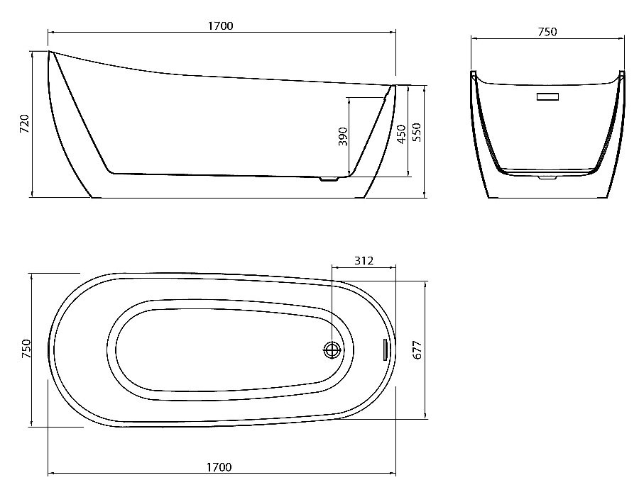 Ванна акриловая Grossman Galaxy GR-1403M 170х75 белая матовая купить в интернет-магазине Sanbest