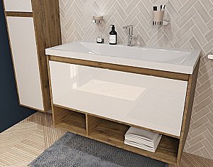 Тумба с раковиной Эстет Monaco Wood 100 подвесная 1 ящик/любой цвет тумбы и раковины с блестками под заказ для ванной в интернет-магазине Sanbest