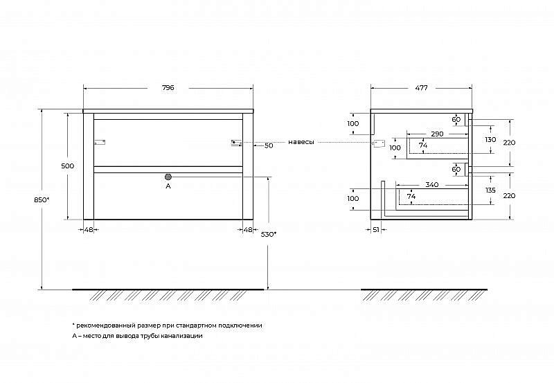 Тумба с раковиной Cezares RELAX 80 сатин для ванной в интернет-магазине Sanbest