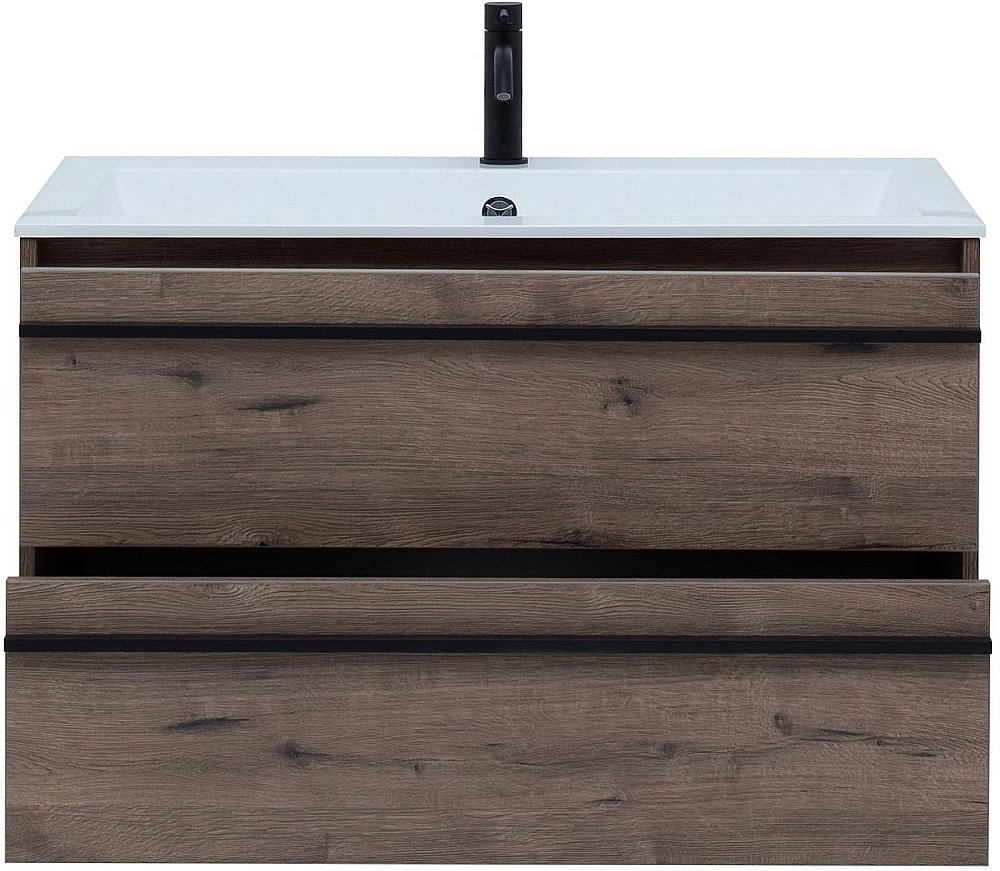 Тумба с раковиной Aquanet Lino 90 Дуб Веллингтон для ванной в интернет-магазине Sanbest