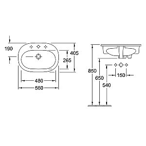 Раковина Villeroy&Boch O'Novo 56 41615601 белая купить в интернет-магазине Sanbest