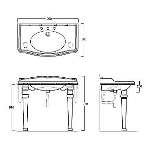 Консоль с раковиной SIMAS Arcade Londra GB001 105 на 1 отверстие для ванной в интернет-магазине сантехники Sanbest