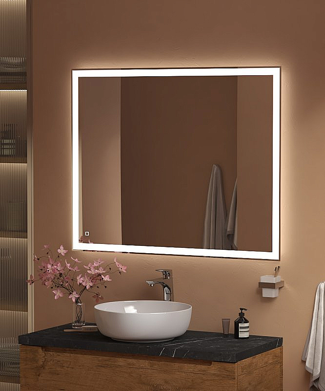 Зеркало Belbagno 80 SPC-GRT-800-800-LED-3000K-TCH-WARM подсветка, сенсор, подогрев в ванную от интернет-магазине сантехники Sanbest