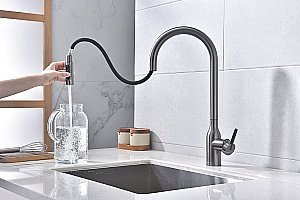 Смеситель для кухни Paulmark Universal Un213880-GM вороненая сталь купить в интернет-магазине сантехники Sanbest