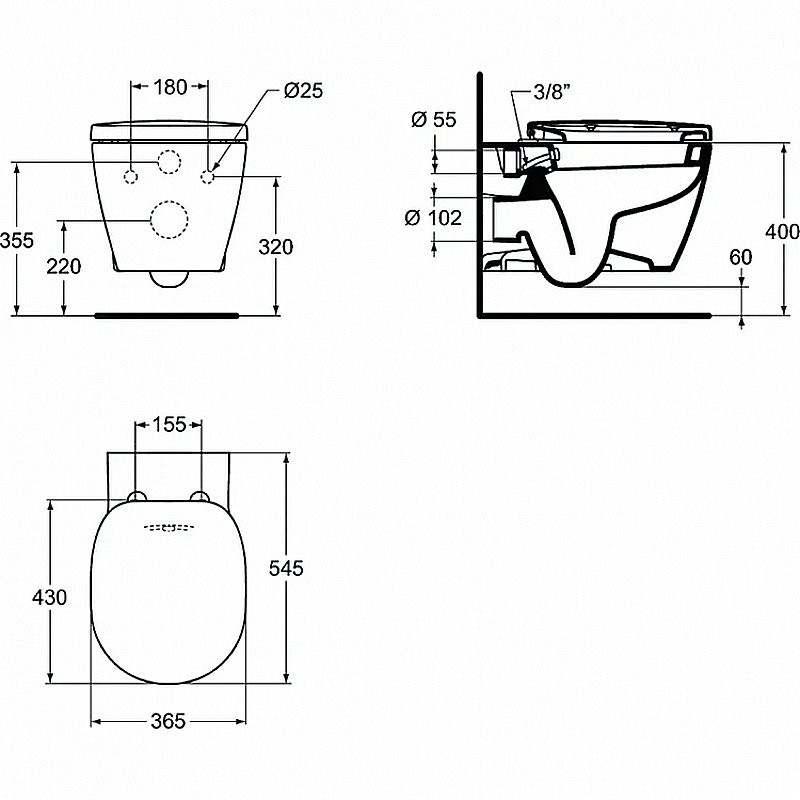 Унитаз подвесной с функцией биде Ideal Standard Connect E781901 белый купить в интернет-магазине Sanbest