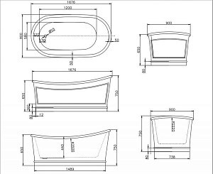 Ванна отдельностоящая BelBagno BB32-CF36 168х90 купить в интернет-магазине Sanbest