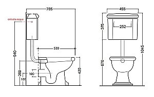 Унитаз напольный Kerasan Retro 1011 с низким бачком 1072 Белый/ручка бронза купить в интернет-магазине Sanbest
