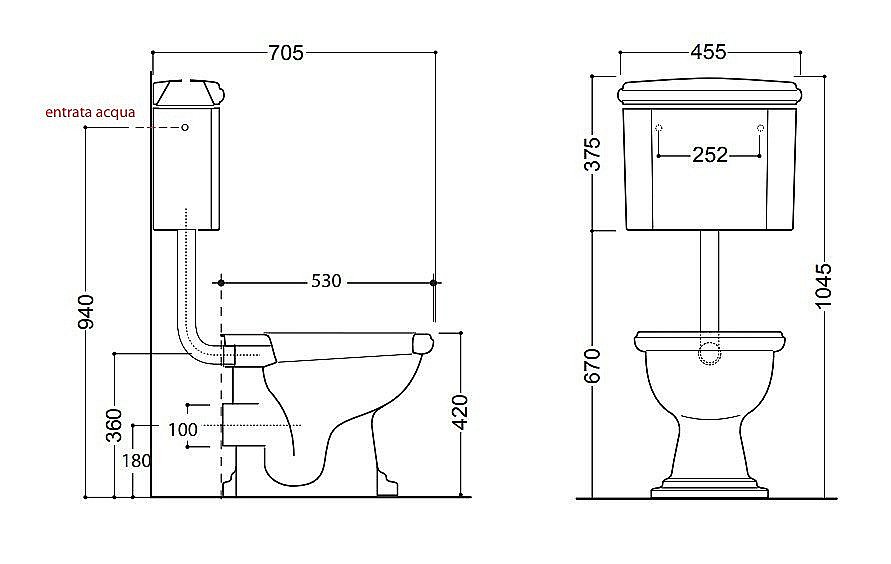 Унитаз напольный Kerasan Retro 1011 с низким бачком 1072 Белый/ручка бронза купить в интернет-магазине Sanbest