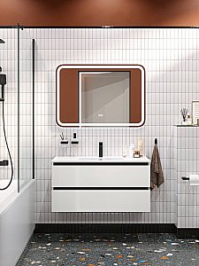 Тумба с раковиной Cezares PLANE 100 PLANE-1000-2C-SO-BL+CZR-8002-100 Bianco Lucido для ванной в интернет-магазине Sanbest