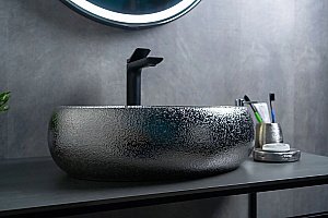 Раковина накладная Gid Lago 48 9030s 52235 серебро купить в интернет-магазине Sanbest