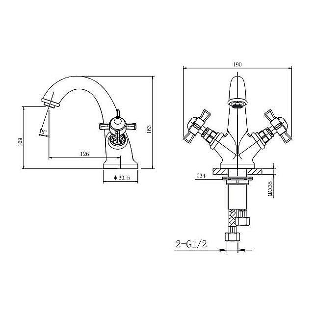 Смеситель для раковины Caprigo Bristol 21-520-crm купить в интернет-магазине сантехники Sanbest