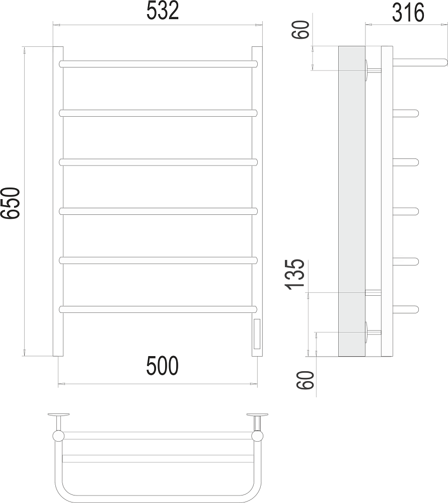 Полотенцесушитель электрический Terminus Полка П6 500х650 купить в интернет-магазине сантехники Sanbest