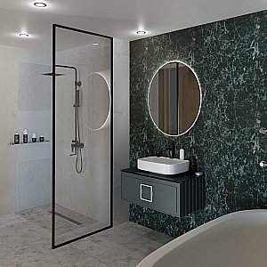 Тумба с раковиной LA FENICE Cubo Grigio 90 серая, столешница черная/ручка белая для ванной в интернет-магазине Sanbest