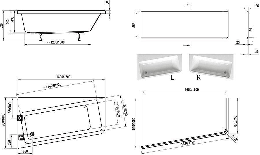 Ванна акриловая Ravak 10° 160x95 купить в интернет-магазине Sanbest