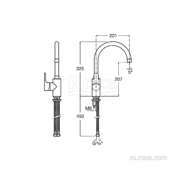 Смеситель для кухни Roca L20 5A8409C0M купить в интернет-магазине сантехники Sanbest