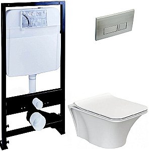 Унитаз Boheme Mirage 965-W с инсталяцией и кнопкой 664-NB белый глянцевый/никель, безободковый купить в интернет-магазине Sanbest