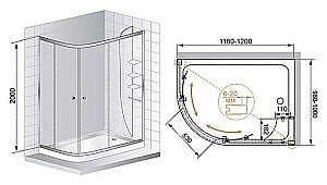 Душевой уголок Cezares 100х120 Anima ANIMA-RH-2-120/100-P-Cr стекло матовое рифленое/профиль хром купить в интернет-магазине Sanbest