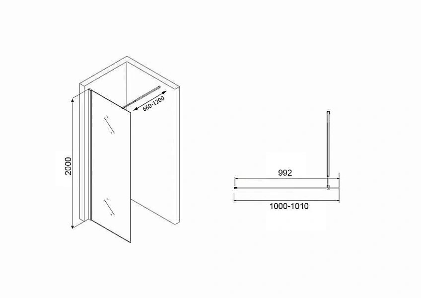 Душевая перегородка ABBER Immer Offen AG61101R8 стекло рифленое/профиль черный купить в интернет-магазине Sanbest