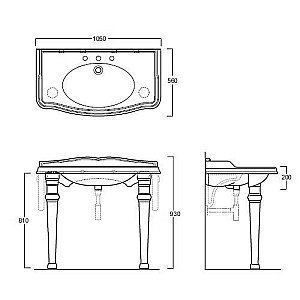Консоль с раковиной SIMAS Arcade Londra GB001 105 на 3 отверстия для ванной в интернет-магазине сантехники Sanbest
