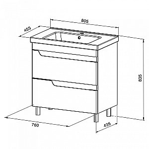 Тумба с раковиной Orange TOPLINE-Milano TMR80+RA белая глянец для ванной в интернет-магазине Sanbest