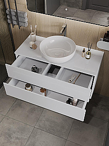 Тумба с раковиной Orange Otto 100 Ot-100TuMDF+B07-420W белая глянцевая для ванной в интернет-магазине Sanbest