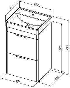 Тумба с раковиной Aquanet Ирис new 50 напольная белый глянец для ванной в интернет-магазине Sanbest