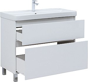Тумба с раковиной Aquanet Вега 100 344125+329251 белая глянцевая для ванной в интернет-магазине Sanbest