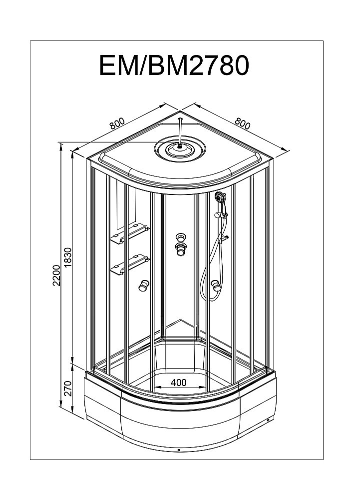 Душевая кабина DTO EM2780N 80х80 без крыши купить в интернет-магазине Sanbest