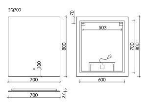 Зеркало Sancos Square 70х80 SQ700 в ванную от интернет-магазине сантехники Sanbest