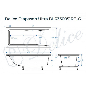 Ванна с узким бортом Delice Diapason DLR330051RB-G 170х80 белая/ручки черные купить в интернет-магазине Sanbest