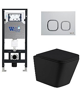 Унитаз с инсталляцией WeltWasser AMBERG 506 + GELBACH 043 MT-BL + AMBERG RD-WT черный матовый/кнопка белая-хром купить в интернет-магазине Sanbest