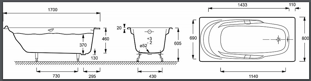 Ванна чугунная Jacob Delafon ADAGIO E2910-00 170x80 купить в интернет-магазине Sanbest