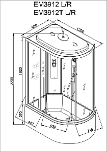 Душевая кабина AvaCan EM Серия EM3912 T 120х90 стандартная прозрачная купить в интернет-магазине Sanbest